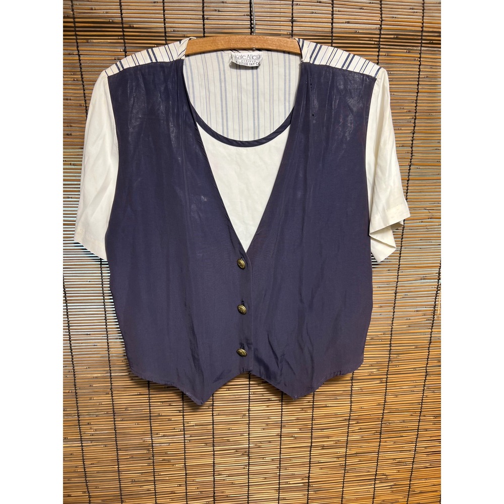 Kate Allen Petites Size P Layered Vest Top Navy White Striped Short Sleeve